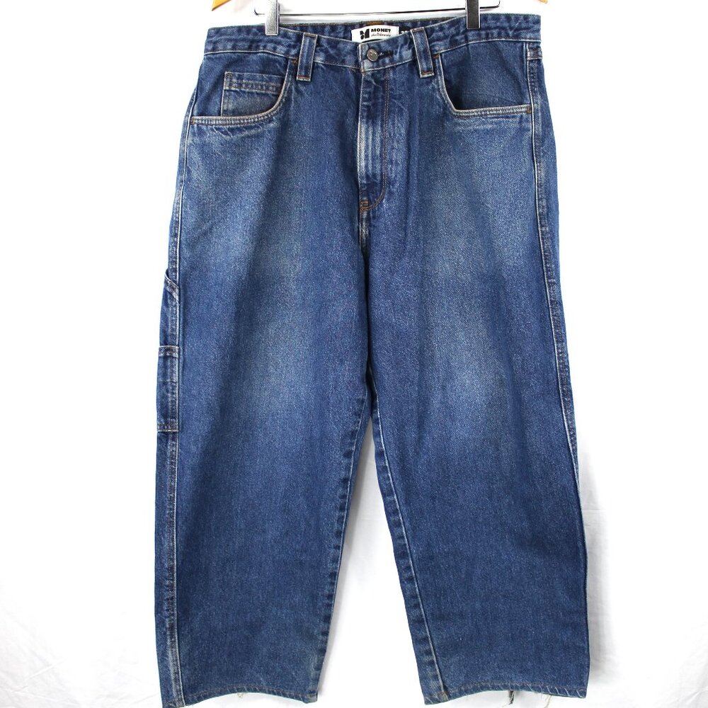 Monet Men's Baggy Wide Leg Drawstring Zip Fly Skateboards Jeans Size 32 Grunge